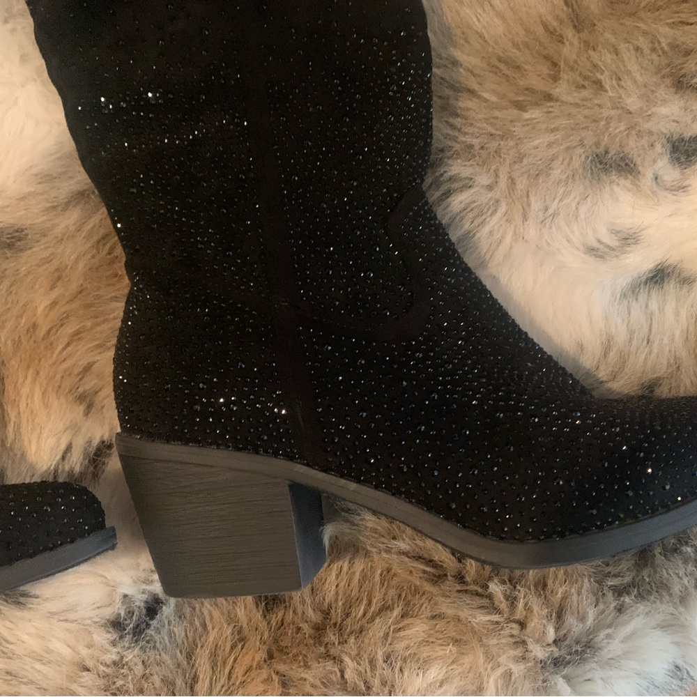 Pierre Dumas Black Rhinestone Western Pull-on Heeled Boots - Picture 11 of 13